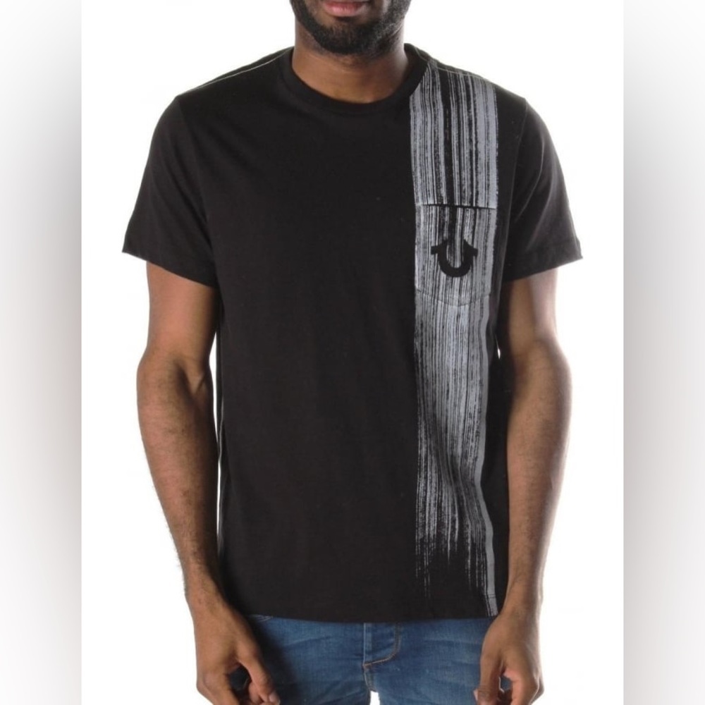 TRUE RELIGION Brush Stroke Men’s Crew Neck Short Sleeve Pocket Tee Black Sz L
